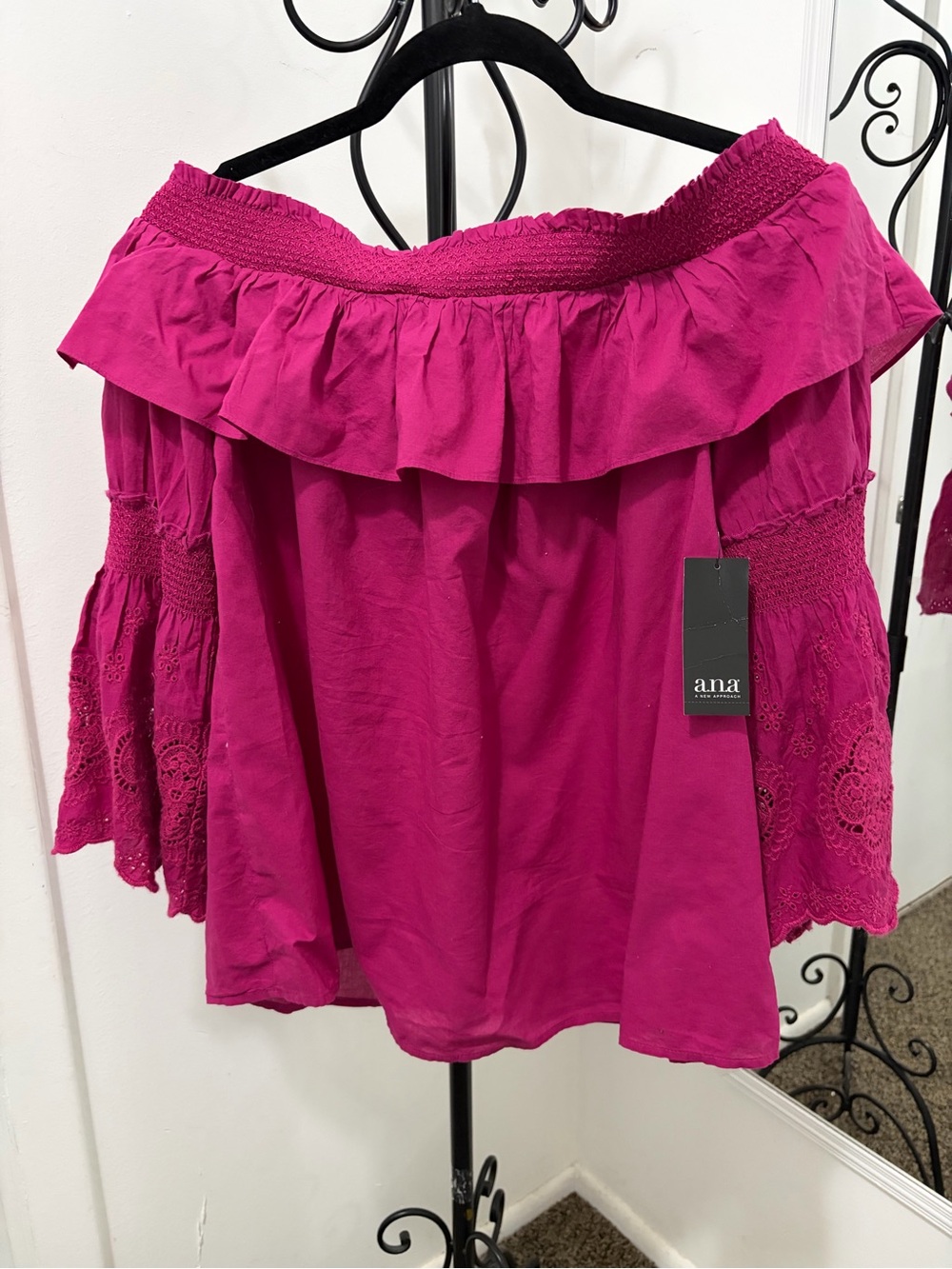 a.n.a Magenta Off-Shoulder Ruffle Top